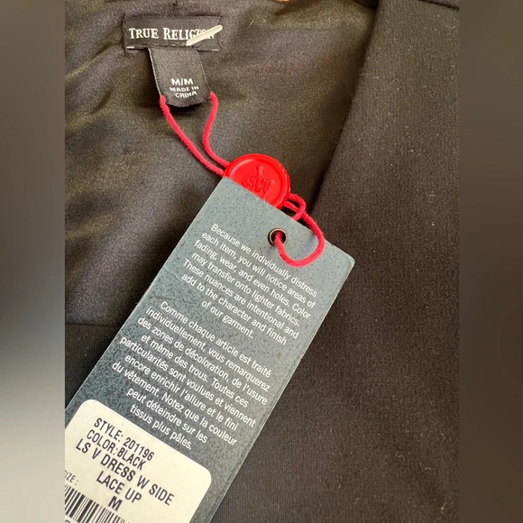 True Religion Authentic Black Long Sleeve Lace-Up Side Dress NWT Size M - Picture 5 of 7